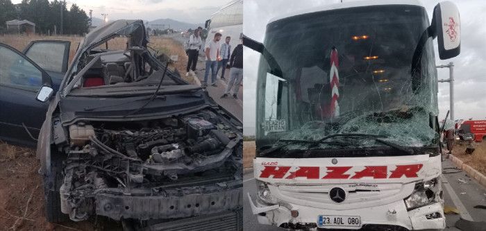Yolcu otobüsü ile otomobilin çarpıştığı kazada 1 kişi öldü, 1 kişi yaralandı