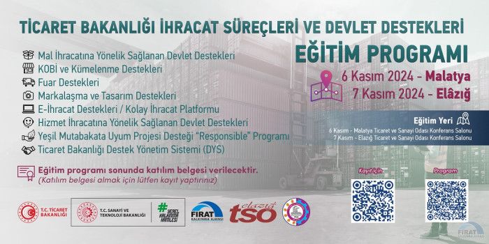 Malatya'da "İhracat Süreçleri ve Devlet Destekleri" eğitim programı yapılacak