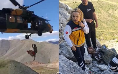 Dağda Ot Toplarken Düştü, Askeri Helikopterle Kurtarıldı