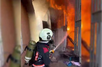 Bir ailenin ikamet ettiği konteyner alevler içerisinde kaldı